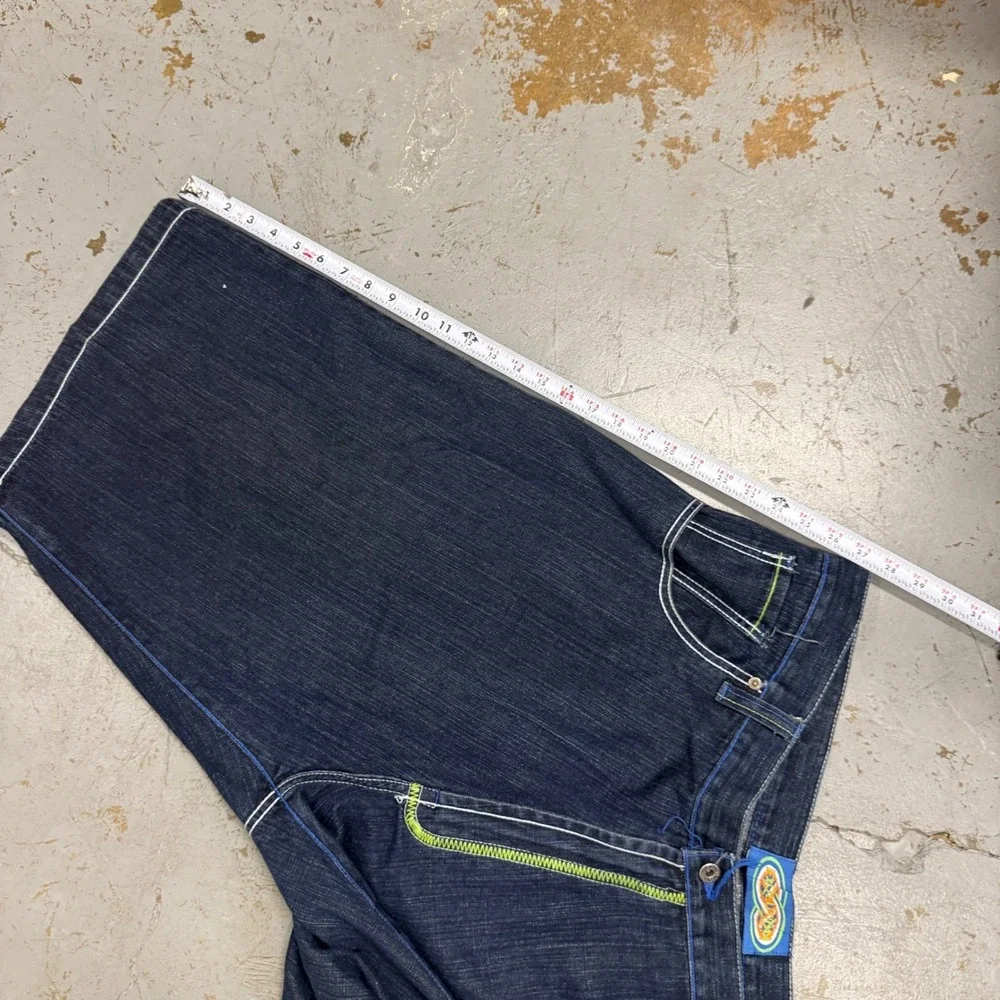 Y2K Evolution In Design‎ Denim Shorts Blue Rainbow Embroidered Baggy Jorts 44